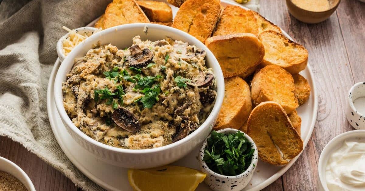 Creamy, dreamy mushroom dip baked to perfection in a skillet!