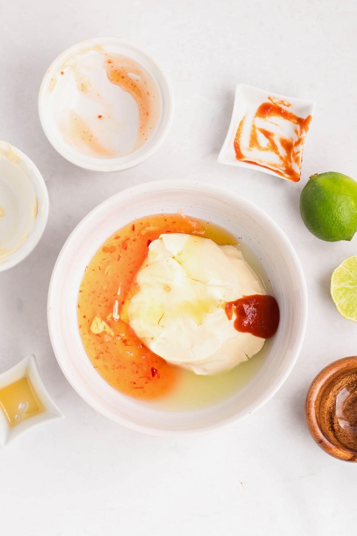 Mayo, chili sauce, sriracha, and honey combine to make bang bang sauce.